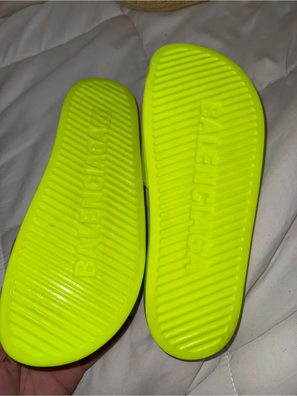 Balenciaga Men’s Neon Yellow Logo Slide Sandals